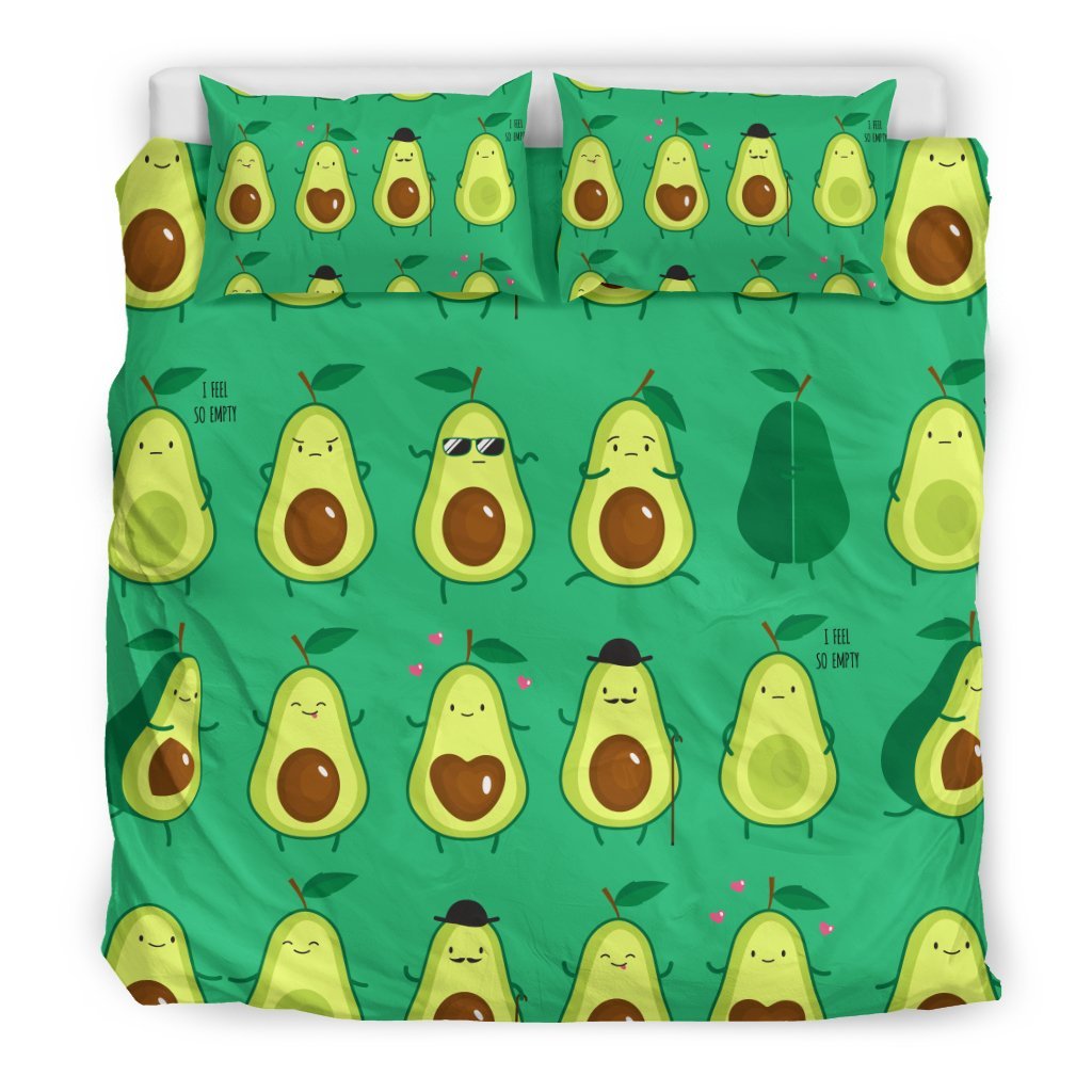 Cartoon Green Avocado Pattern Print Duvet Cover Bedding Set-grizzshop