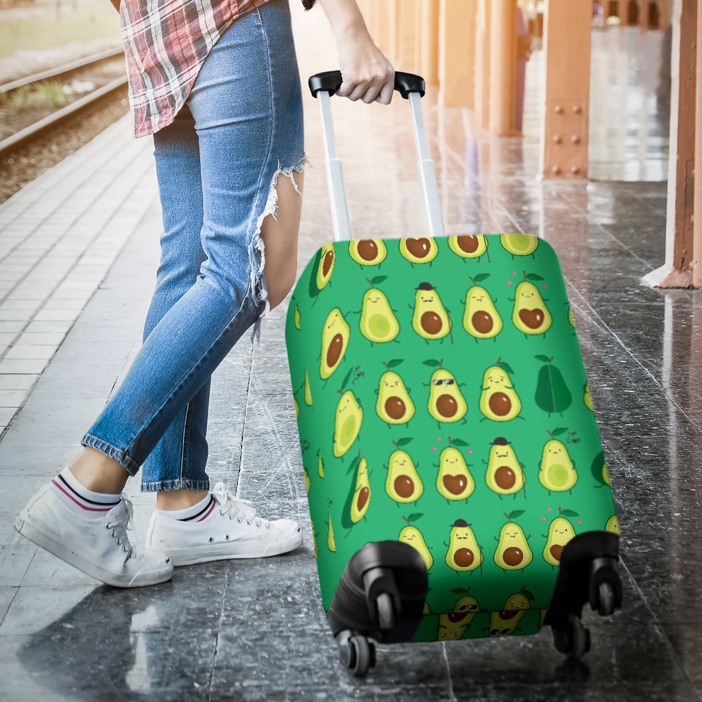 Cartoon Green Avocado Pattern Print Luggage Cover Protector-grizzshop