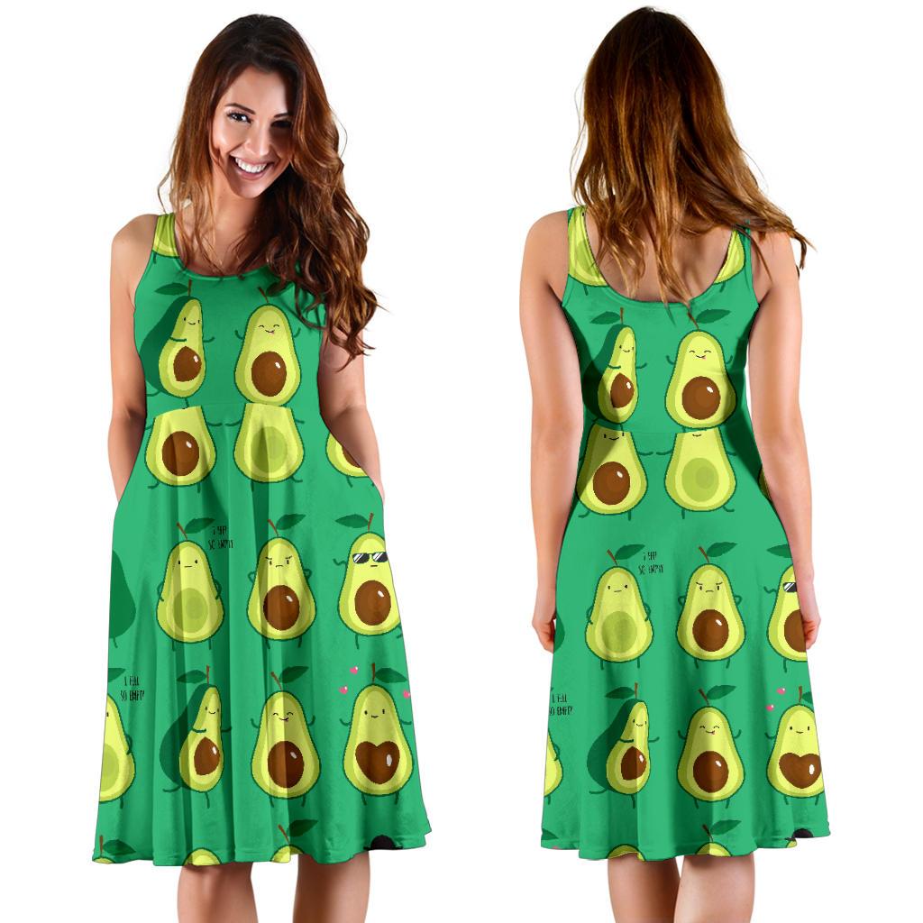 Cartoon Green Avocado Patttern Print Dress-grizzshop