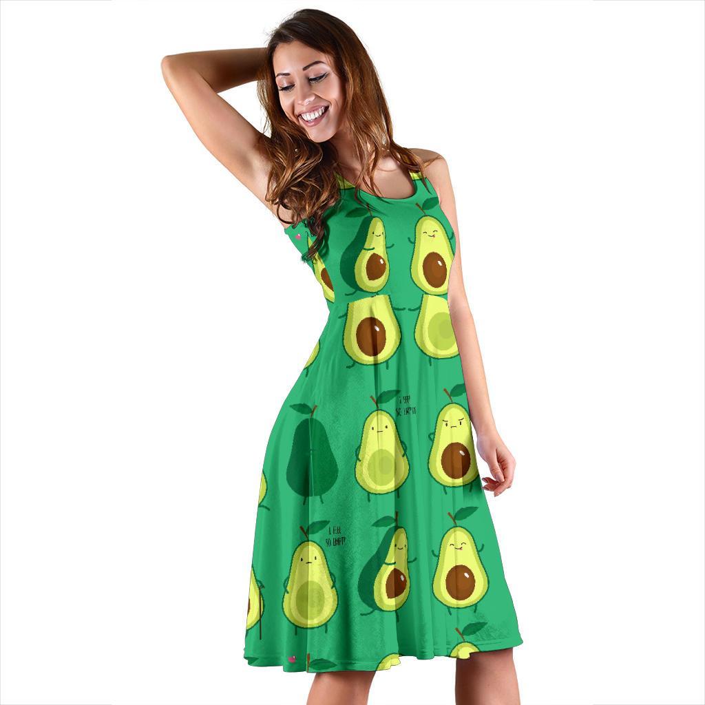 Cartoon Green Avocado Patttern Print Dress-grizzshop