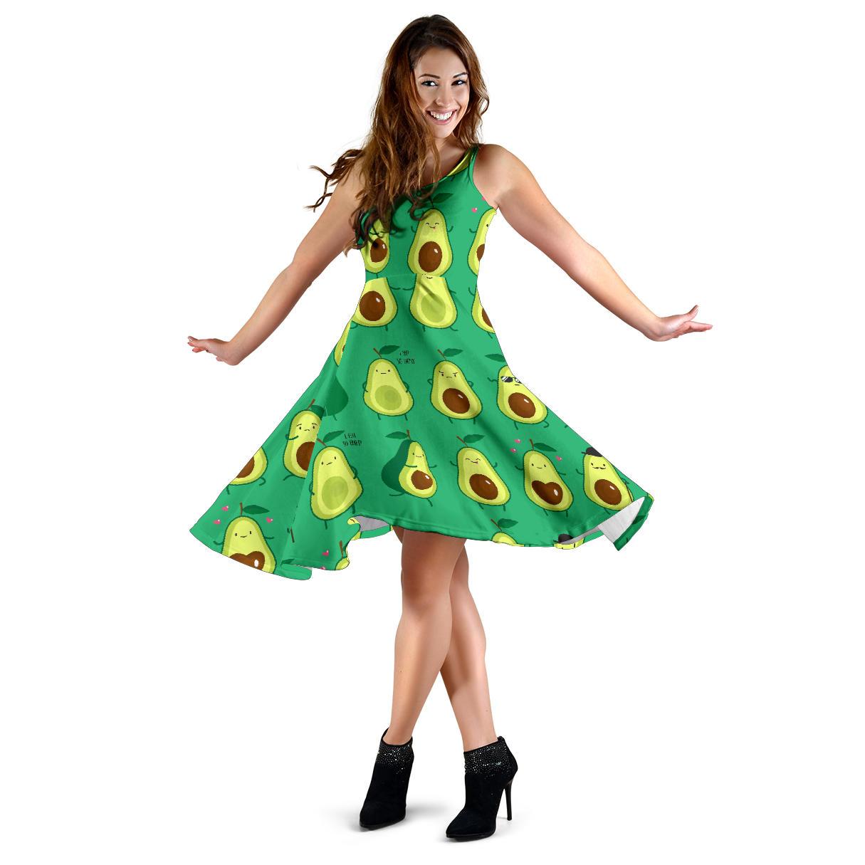 Cartoon Green Avocado Patttern Print Dress-grizzshop