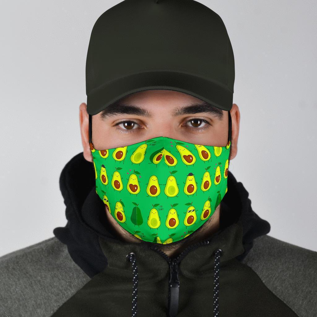 Cartoon Green Avocado Patttern Print Face Mask-grizzshop