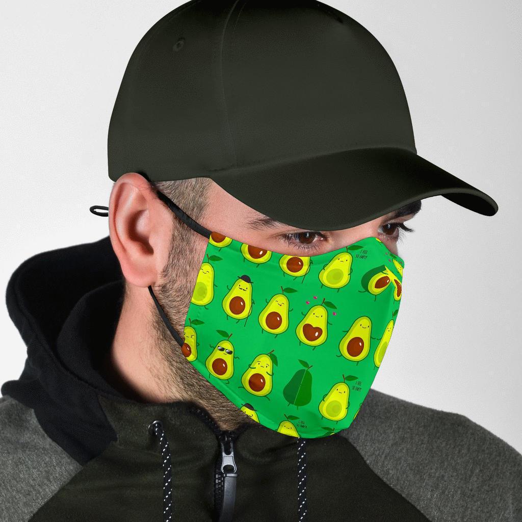 Cartoon Green Avocado Patttern Print Face Mask-grizzshop