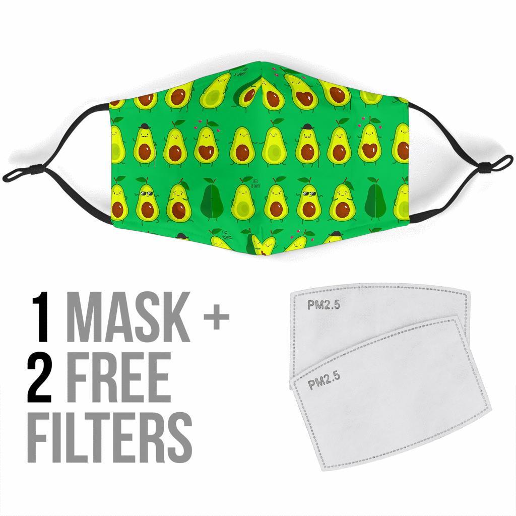 Cartoon Green Avocado Patttern Print Face Mask-grizzshop
