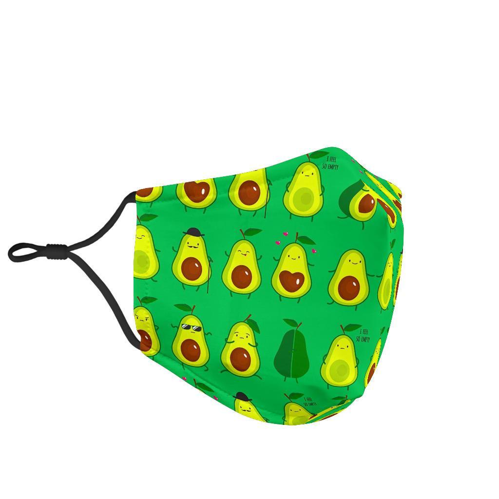 Cartoon Green Avocado Patttern Print Face Mask-grizzshop
