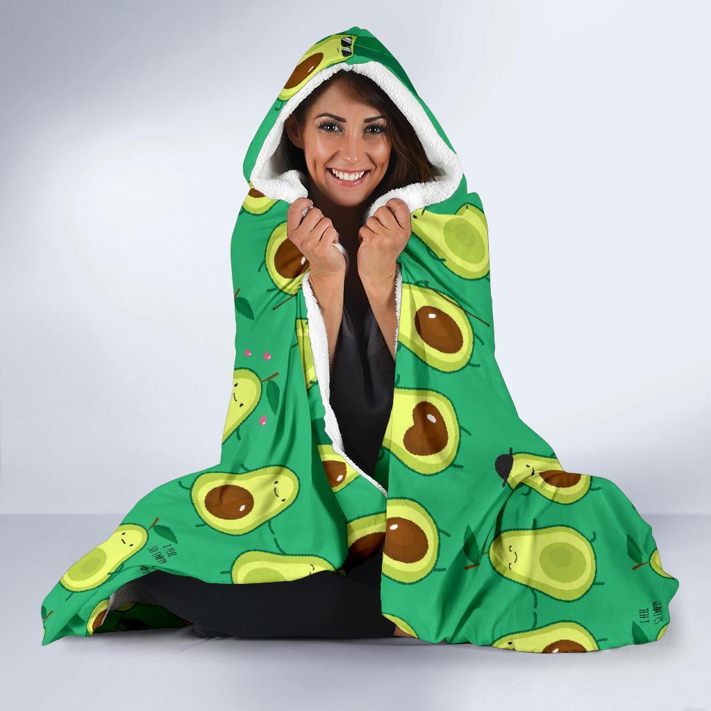 Cartoon Green Avocado Patttern Print Hooded Blanket-grizzshop