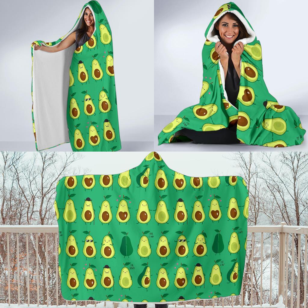 Cartoon Green Avocado Patttern Print Hooded Blanket-grizzshop
