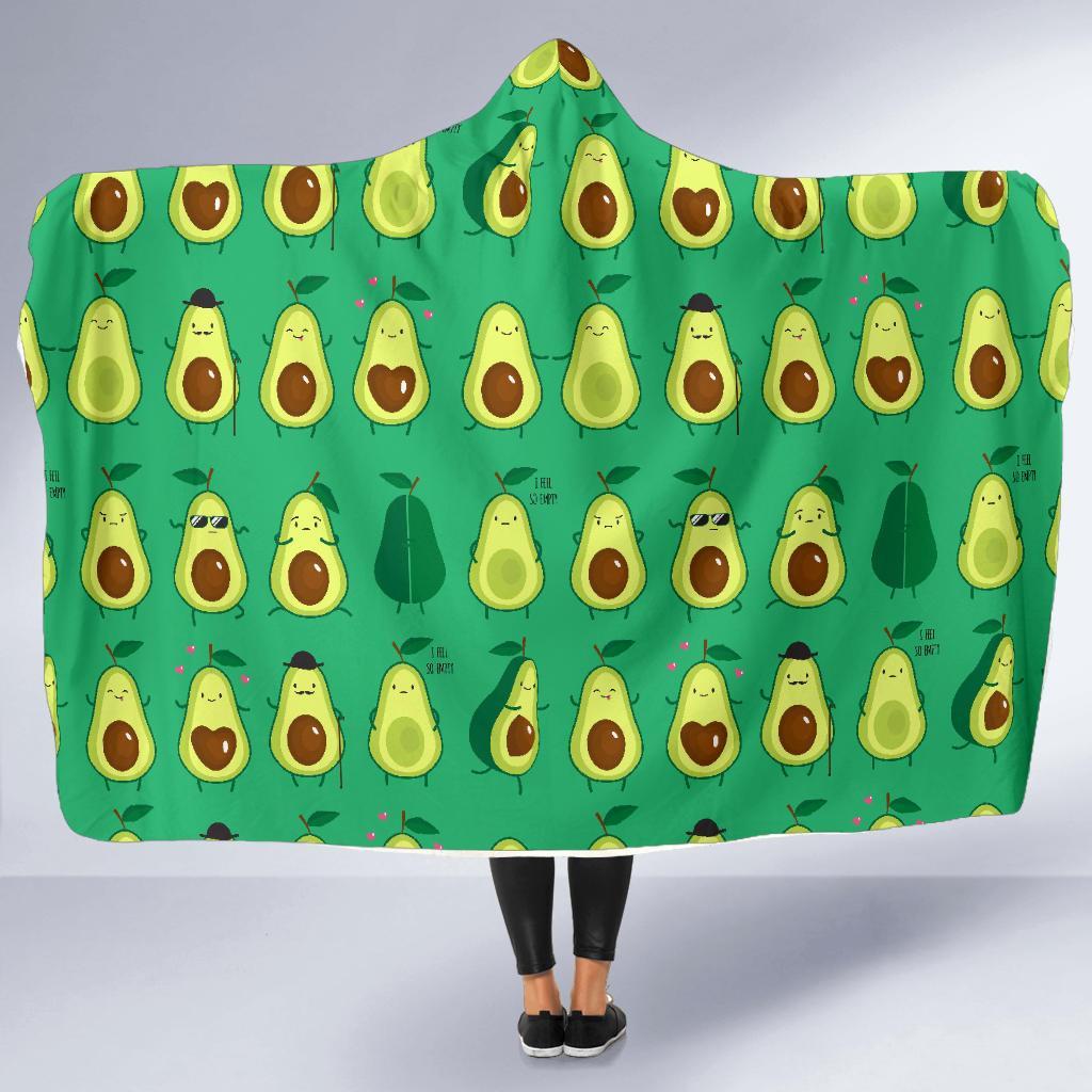 Cartoon Green Avocado Patttern Print Hooded Blanket-grizzshop