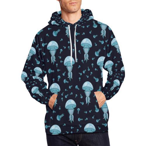 Cartoon Jellyfish Print Pattern Men Pullover Hoodie-grizzshop