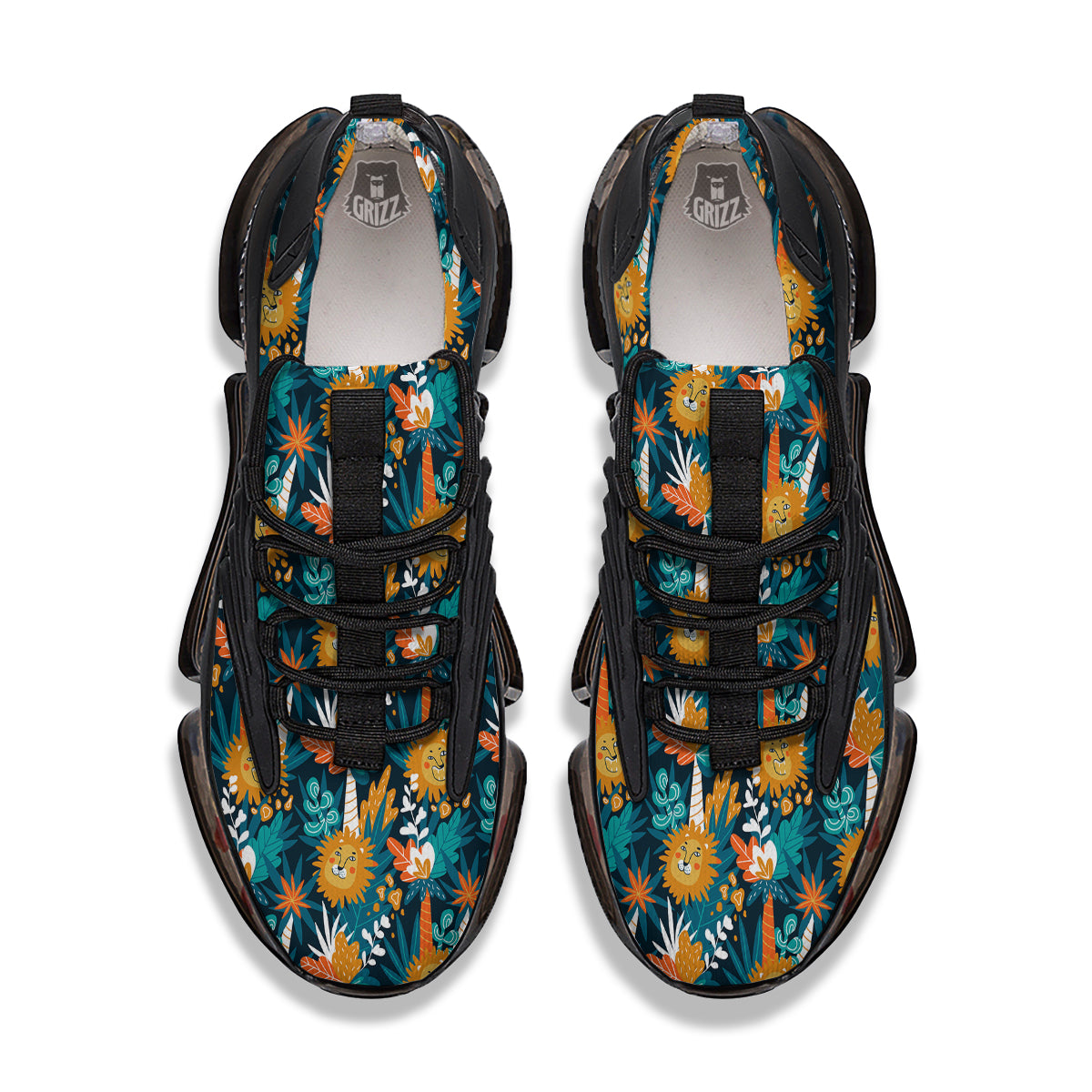 Cartoon Lion And Forest Print Pattern Black Gym Shoes-grizzshop