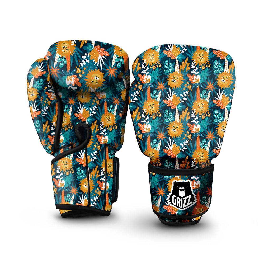 Cartoon Lion And Forest Print Pattern Boxing Gloves-grizzshop