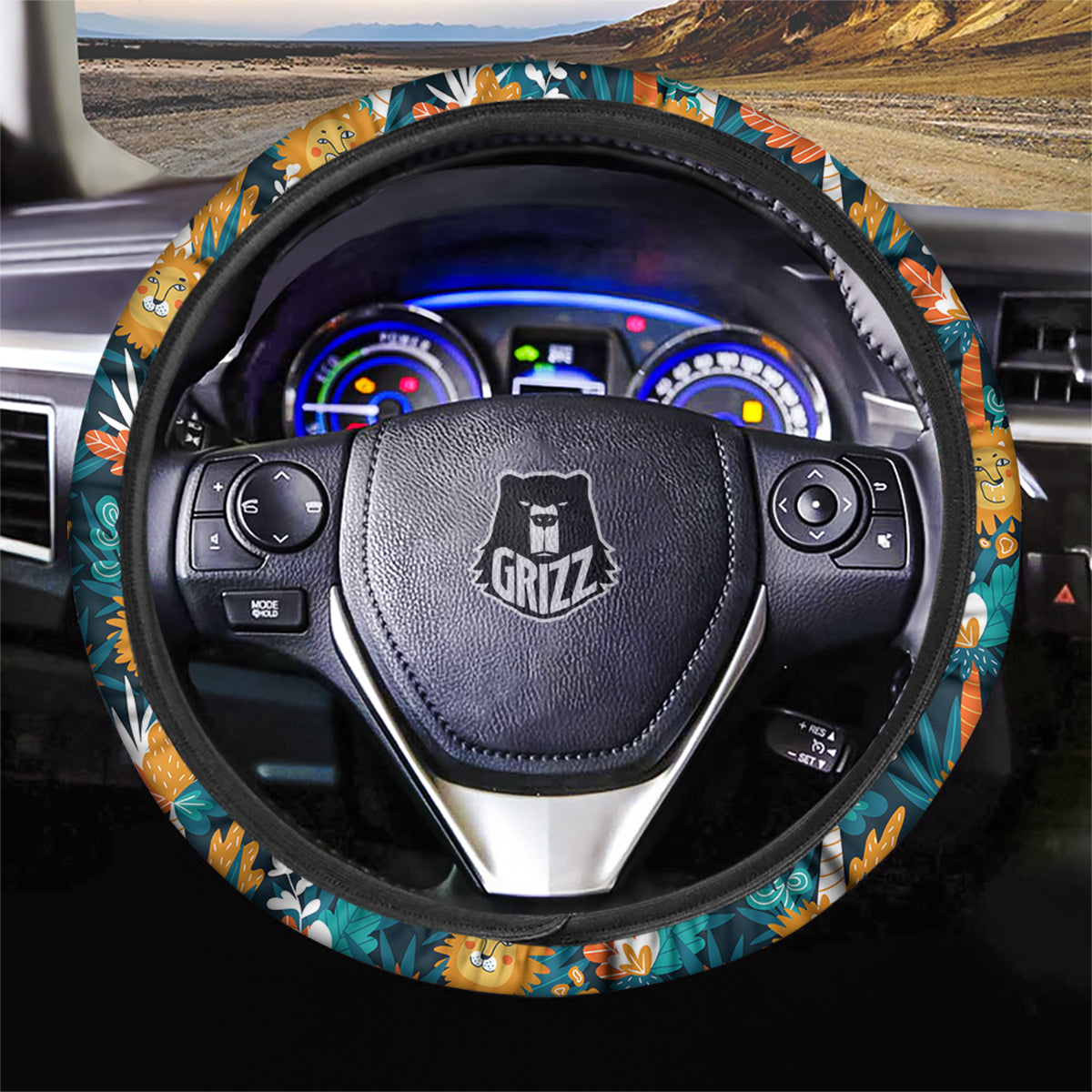 Cartoon Lion And Forest Print Pattern Car Steering Wheel Cover-grizzshop