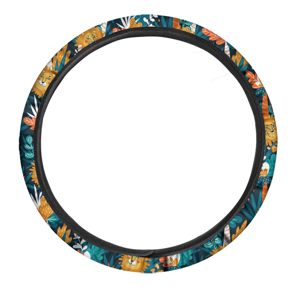 Cartoon Lion And Forest Print Pattern Car Steering Wheel Cover-grizzshop