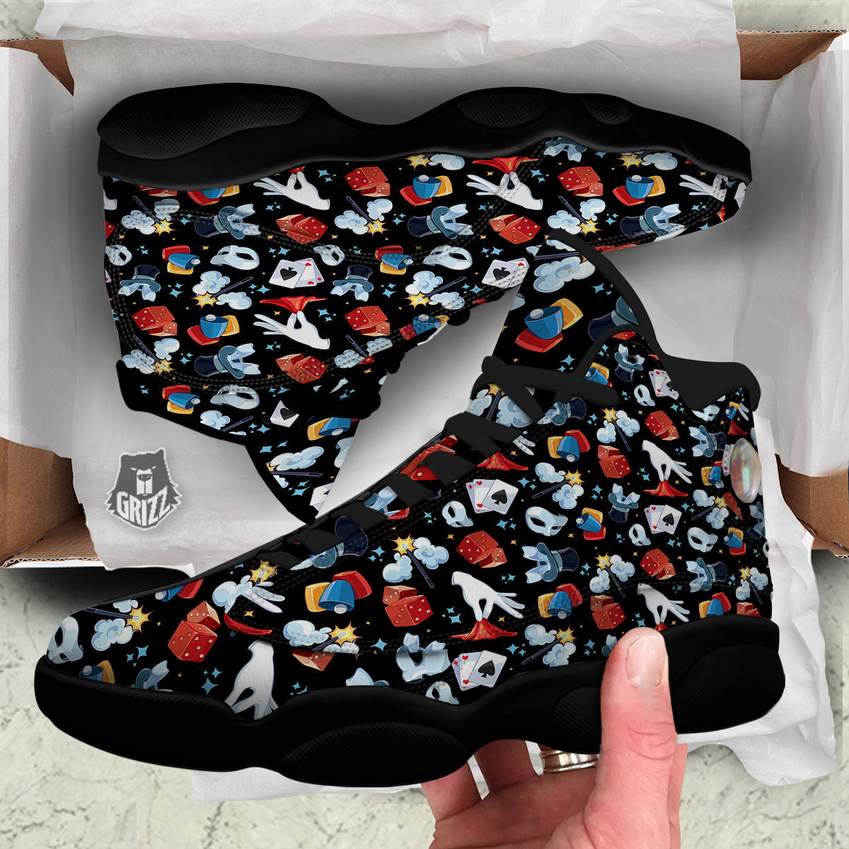 Cartoon Magic Show Print Pattern Black Basketball Shoes-grizzshop
