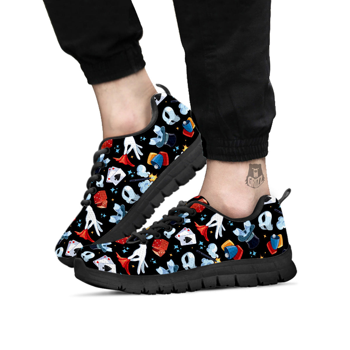 Cartoon Magic Show Print Pattern Black Sneaker-grizzshop