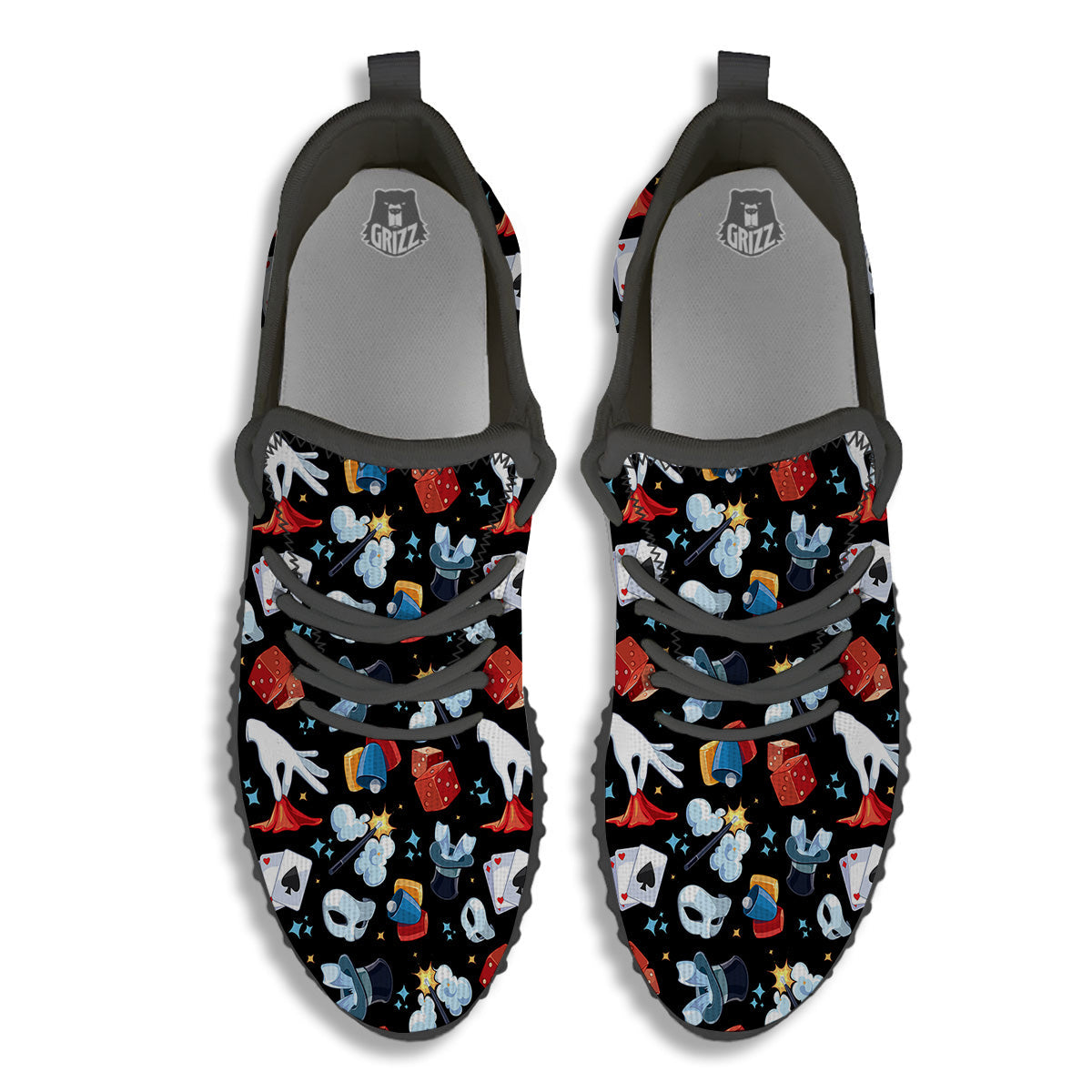 Cartoon Magic Show Print Pattern Black Walking Shoes-grizzshop