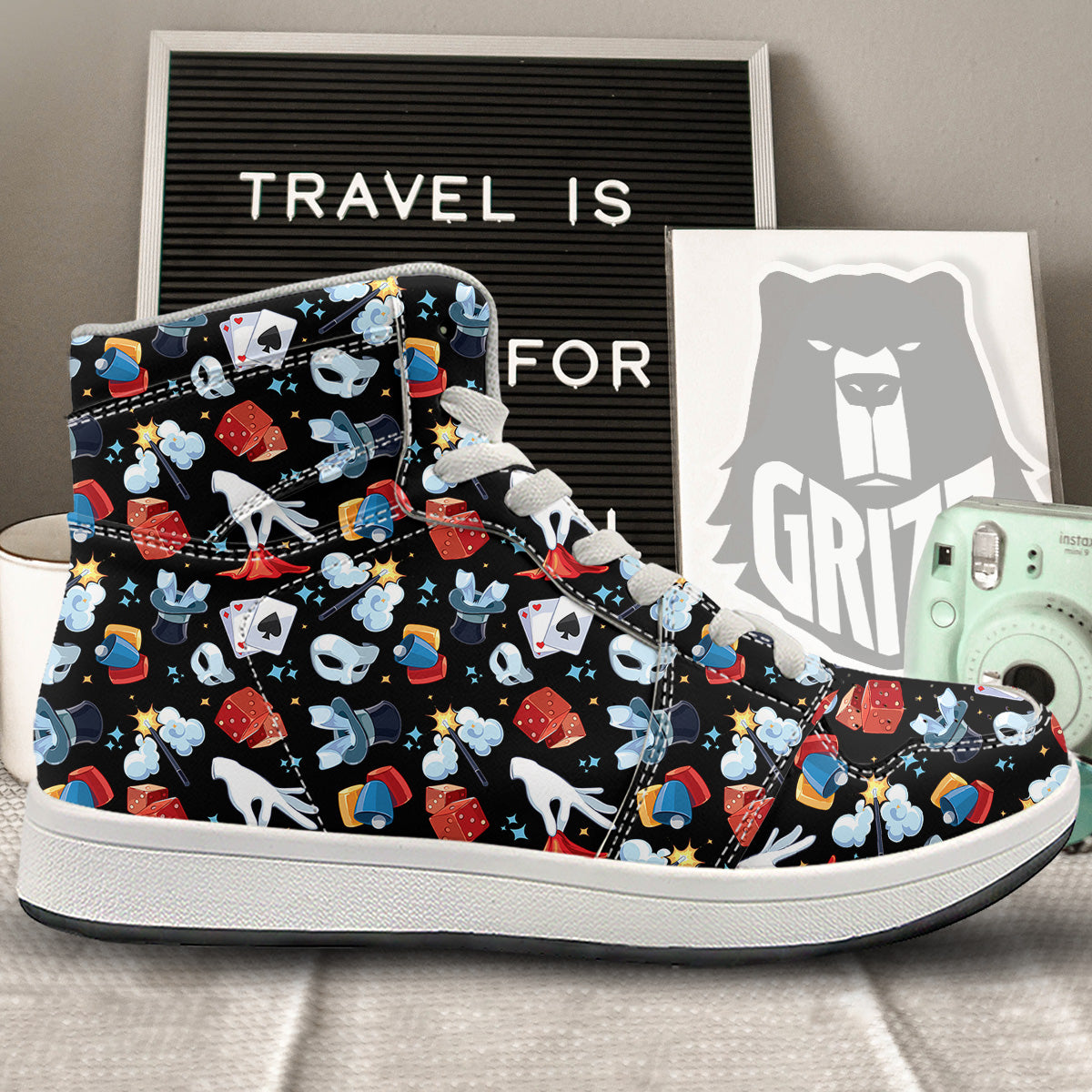 Cartoon Magic Show Print Pattern High Top Sneakers-grizzshop