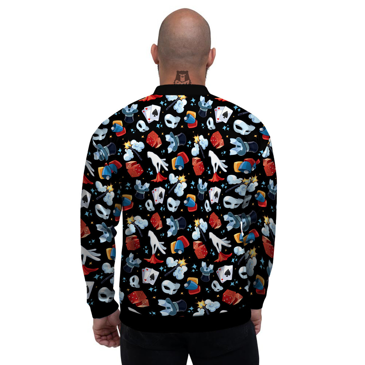 Cartoon Magic Show Print Pattern Men's Bomber Jacket-grizzshop