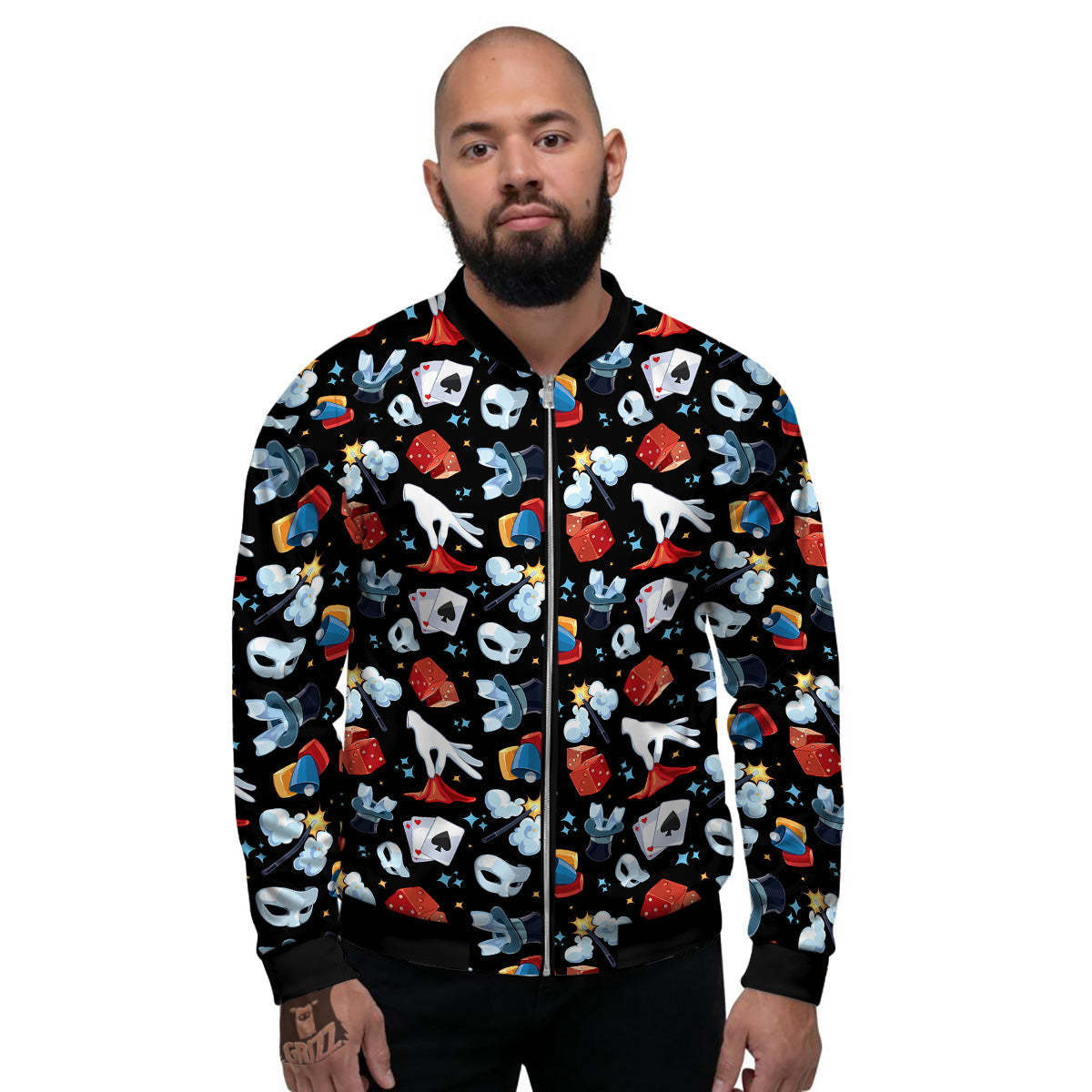 Cartoon Magic Show Print Pattern Men's Bomber Jacket-grizzshop
