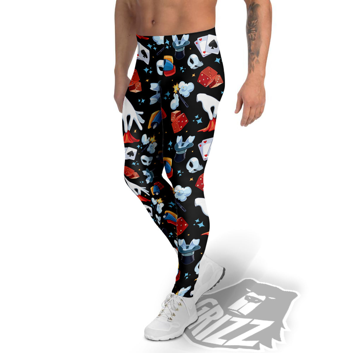 Cartoon Magic Show Print Pattern Men's Leggings-grizzshop