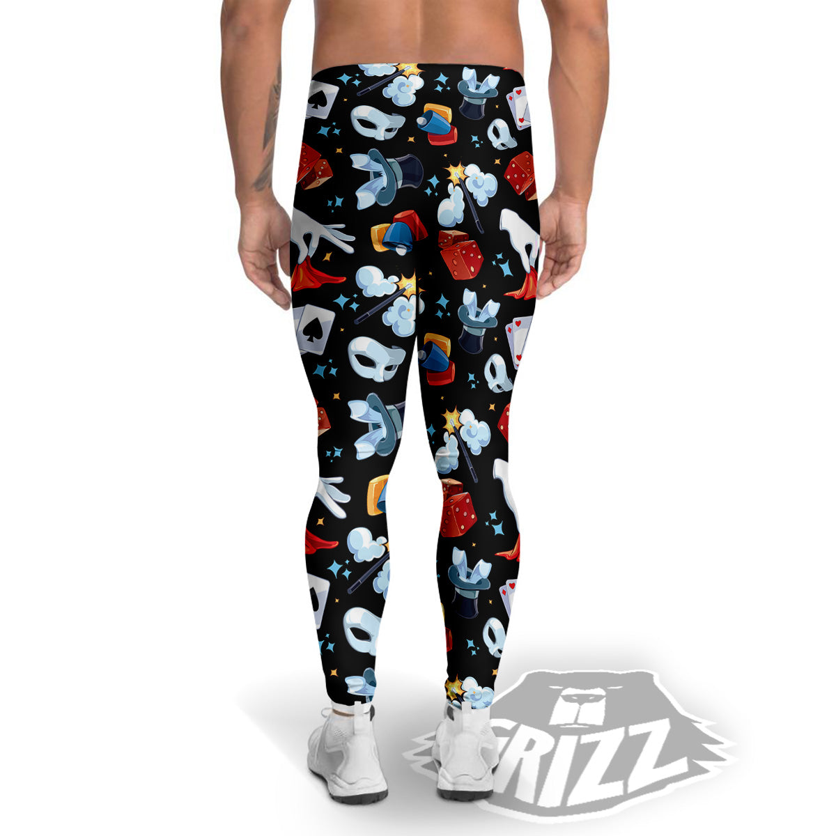 Cartoon Magic Show Print Pattern Men's Leggings-grizzshop