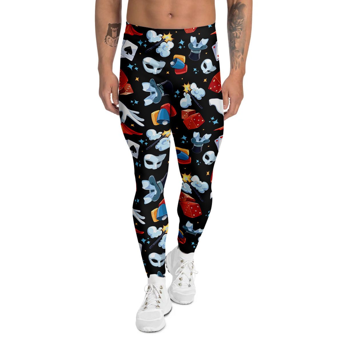 Cartoon Magic Show Print Pattern Men's Leggings-grizzshop