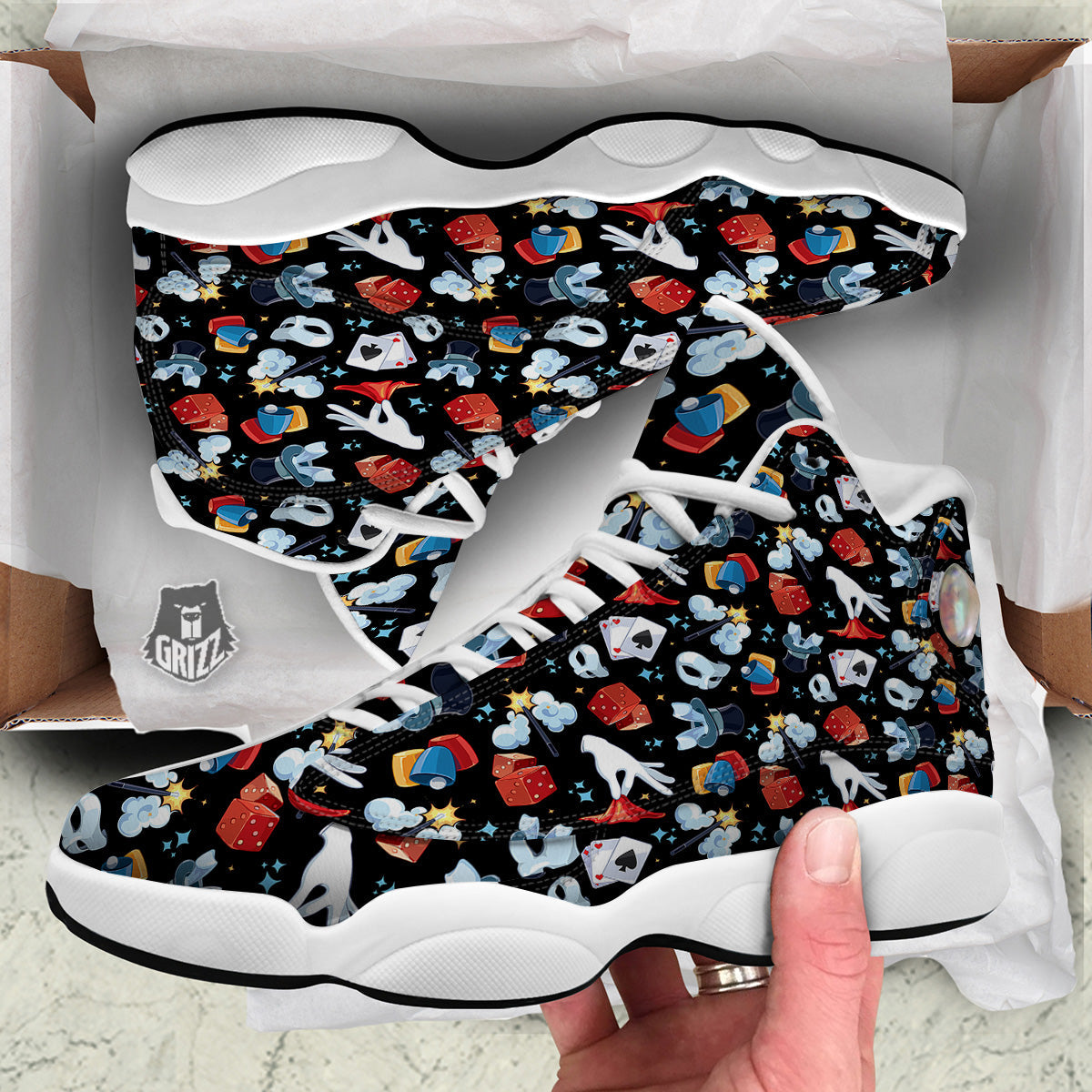 Cartoon Magic Show Print Pattern White Basketball Shoes-grizzshop