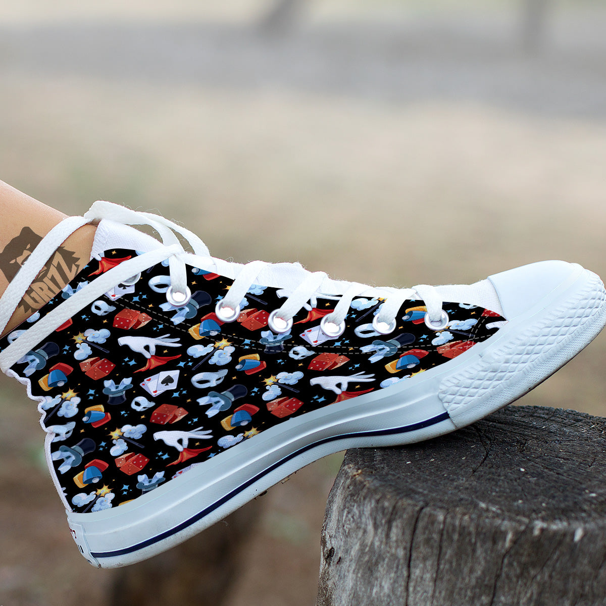 Cartoon Magic Show Print Pattern White High Top Shoes-grizzshop