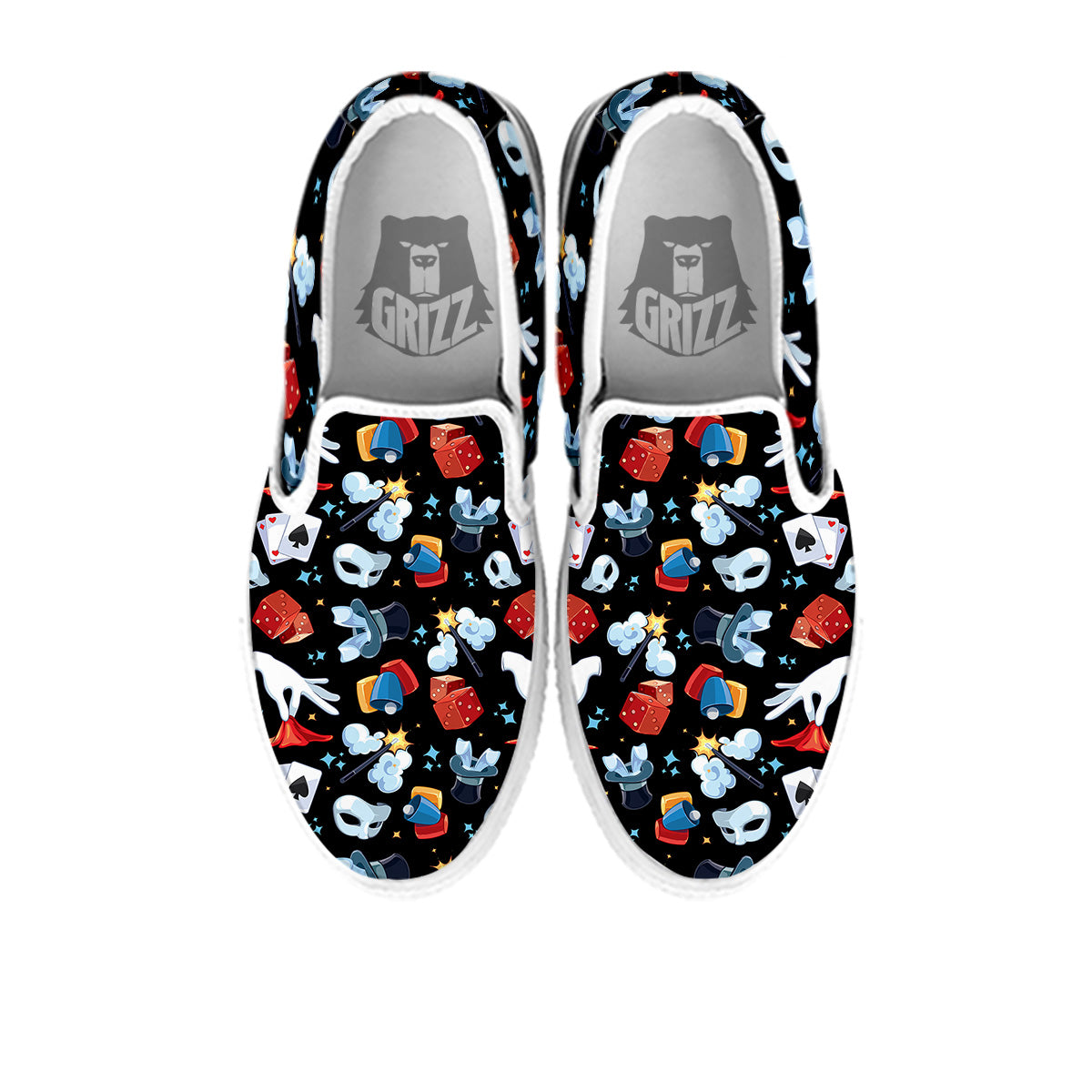 Cartoon Magic Show Print Pattern White Slip On Shoes-grizzshop
