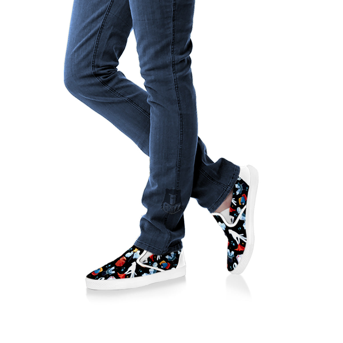 Cartoon Magic Show Print Pattern White Slip On Shoes-grizzshop