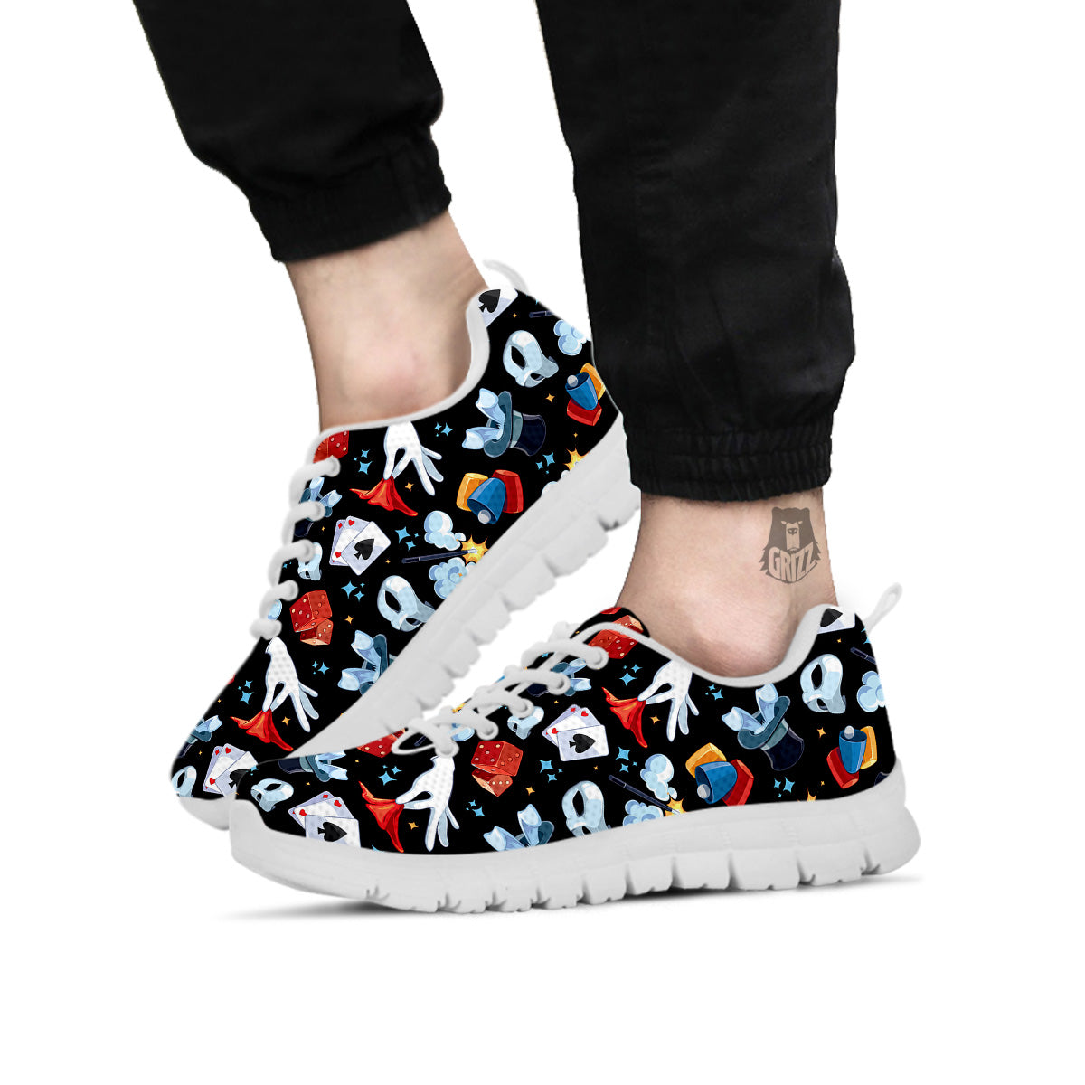 Cartoon Magic Show Print Pattern White Sneaker-grizzshop