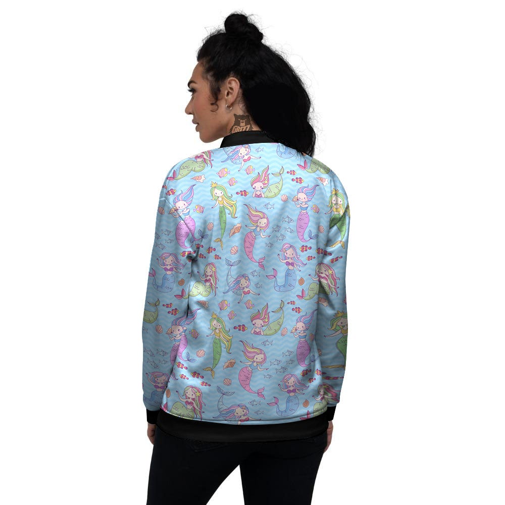 Cartoon Mermaid Print Pattern Women's Bomber Jacket-grizzshop