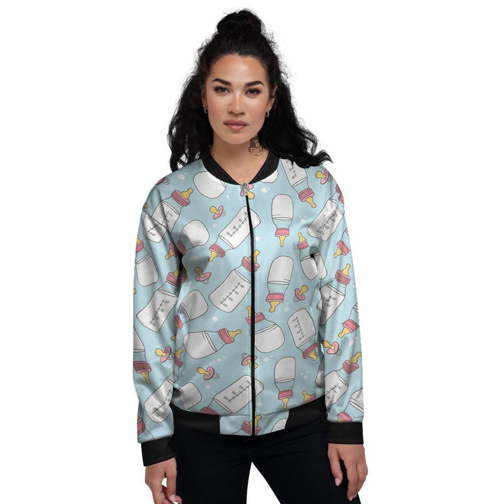 Cartoon Milk Bottle Print Pattern Women's Bomber Jacket-grizzshop