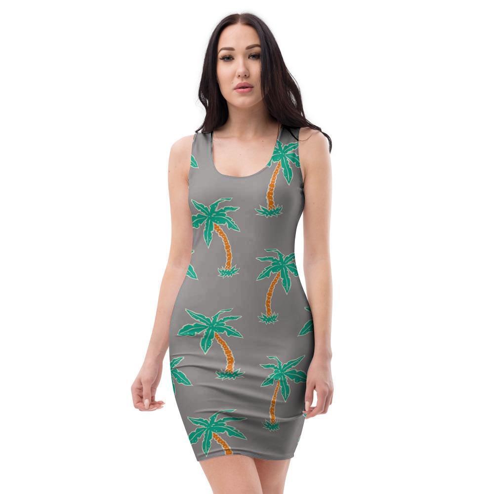 Cartoon Palm Tree Hawaiian Print Bodycon Dress-grizzshop