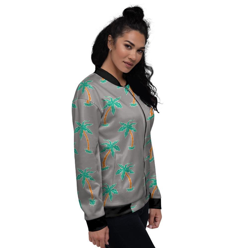 Cartoon Palm Tree Hawaiian Print Women's Bomber Jacket-grizzshop