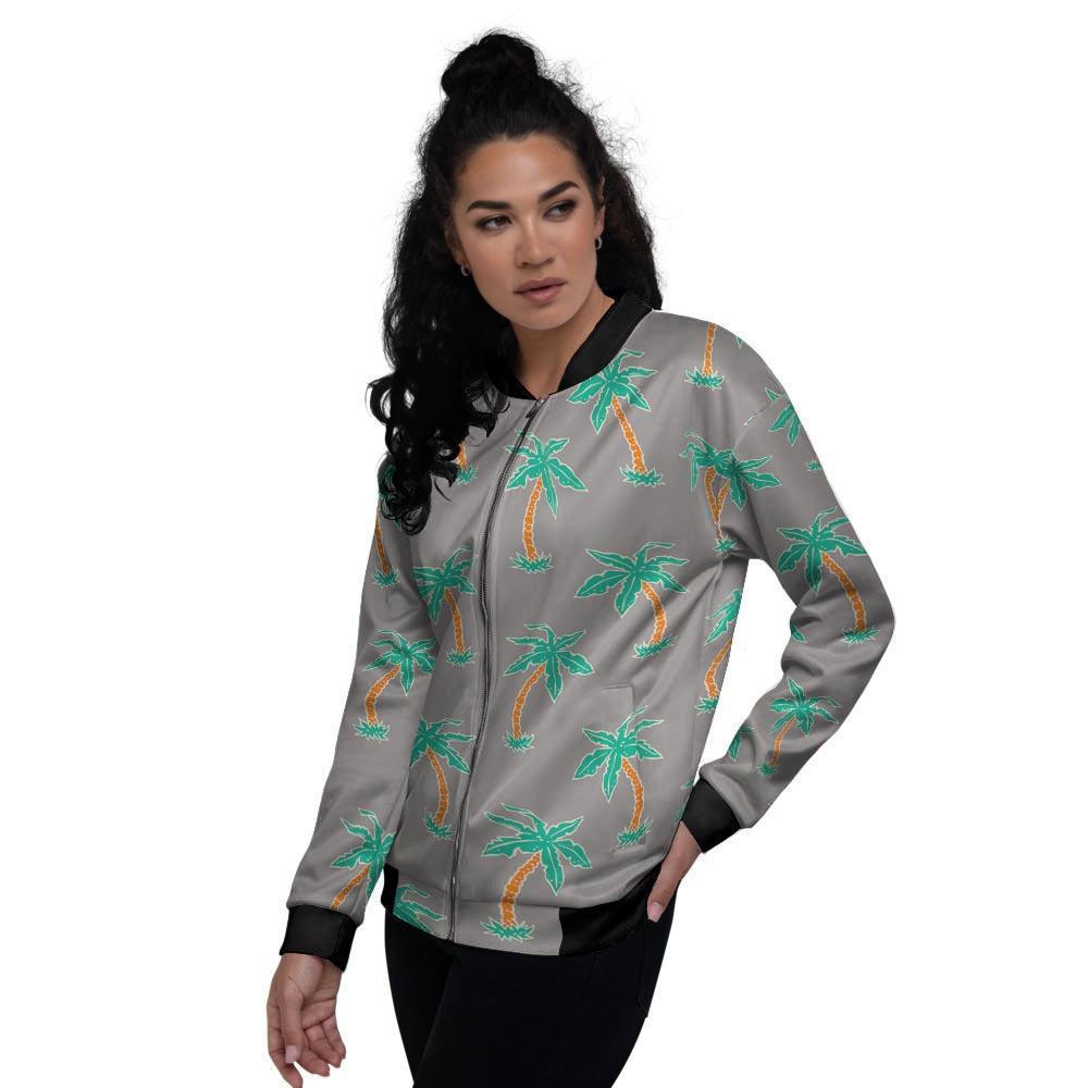 Cartoon Palm Tree Hawaiian Print Women's Bomber Jacket-grizzshop