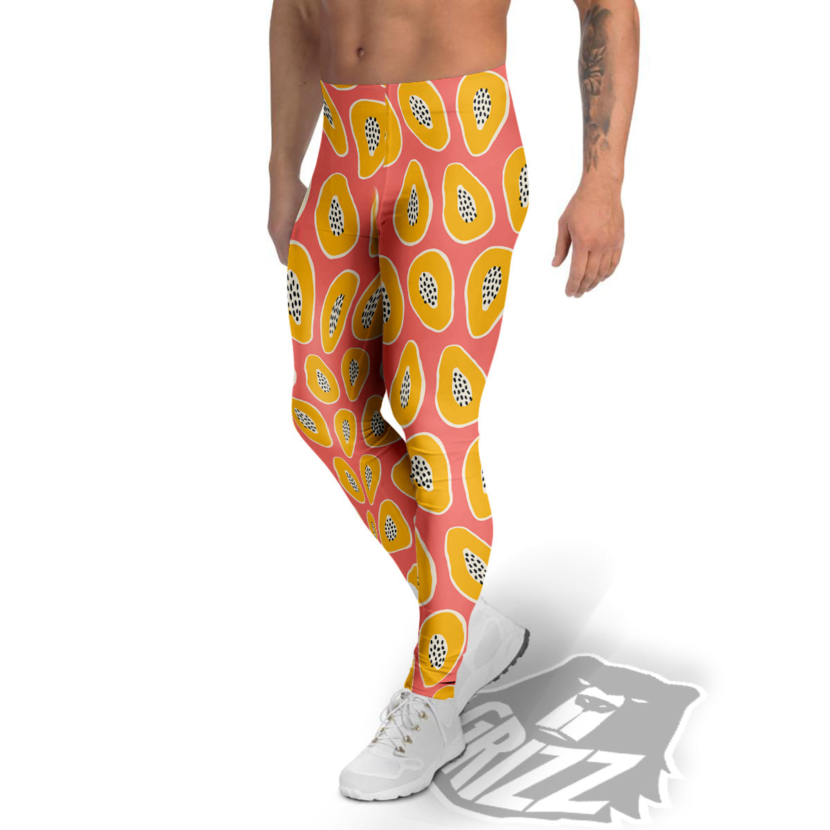 Cartoon Papaya Pink Print Pattern Men's Leggings-grizzshop