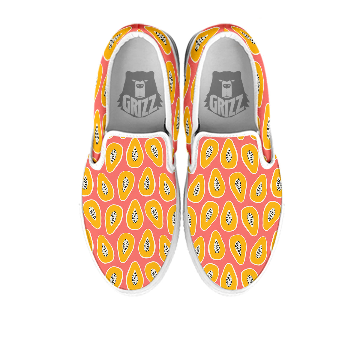 Cartoon Papaya Pink Print Pattern White Slip On Shoes-grizzshop