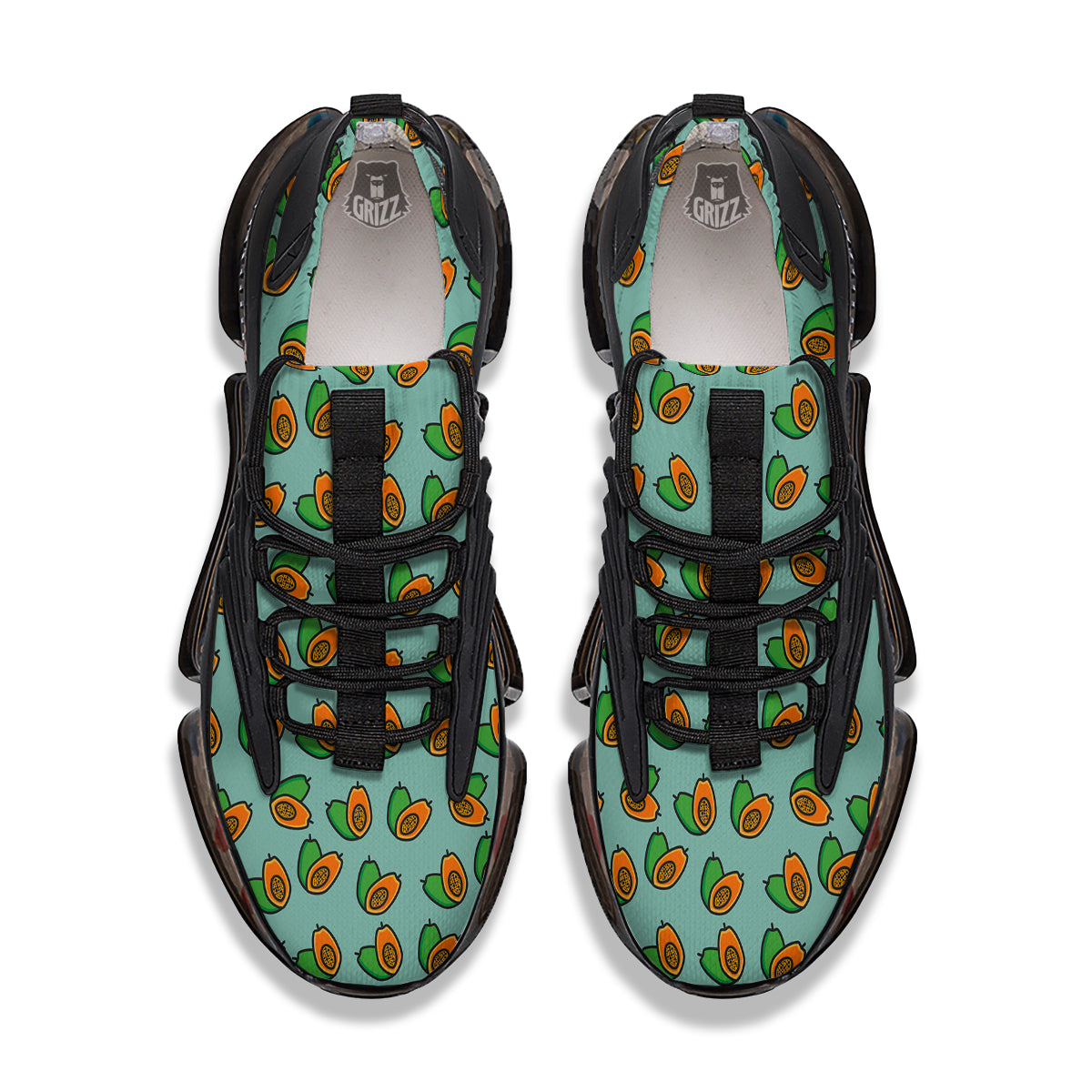 Cartoon Papaya Print Pattern Black Gym Shoes-grizzshop