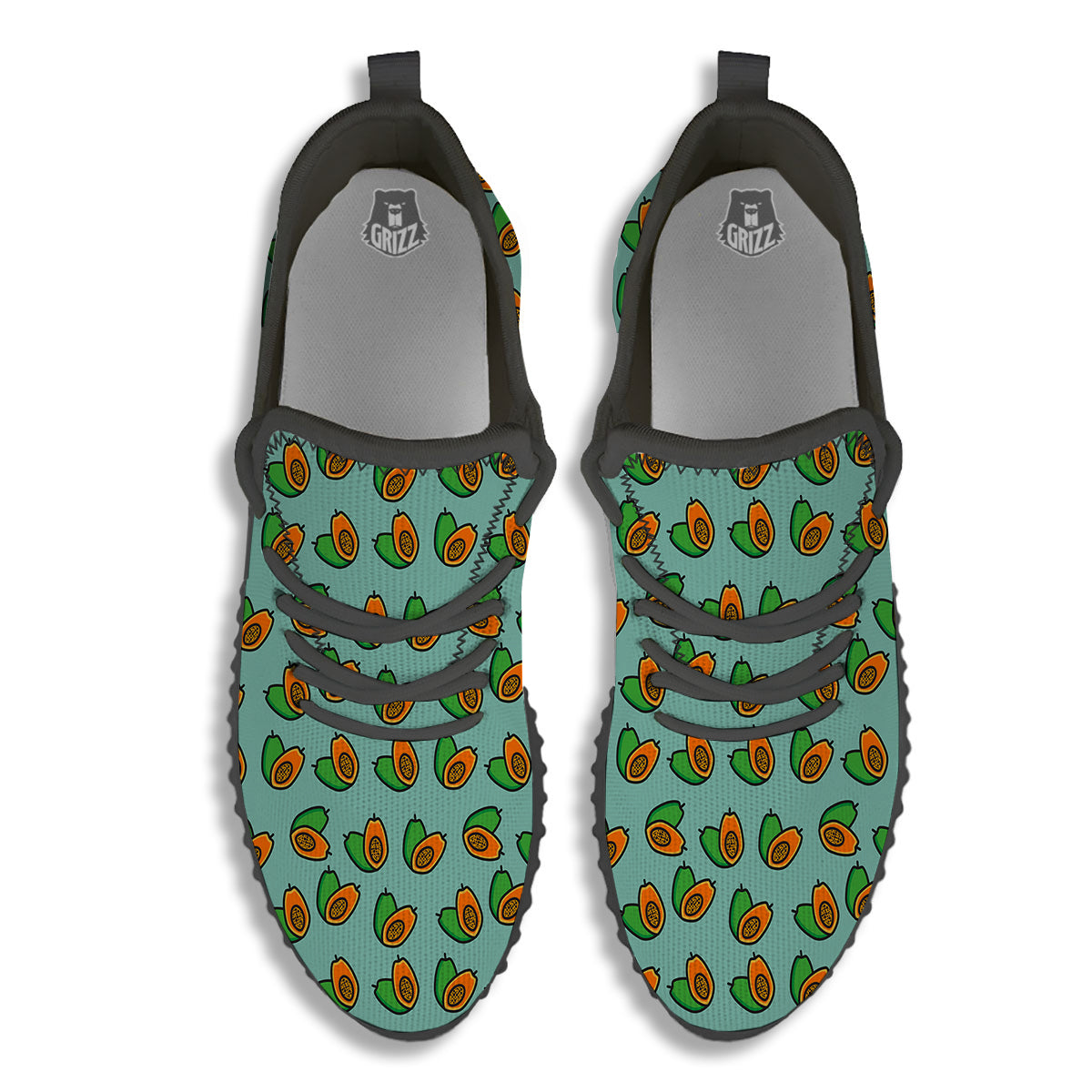 Cartoon Papaya Print Pattern Black Walking Shoes-grizzshop