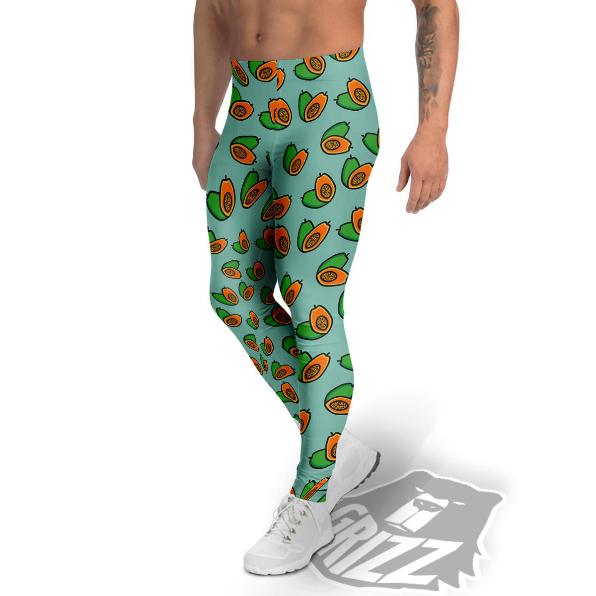 Cartoon Papaya Print Pattern Men's Leggings-grizzshop