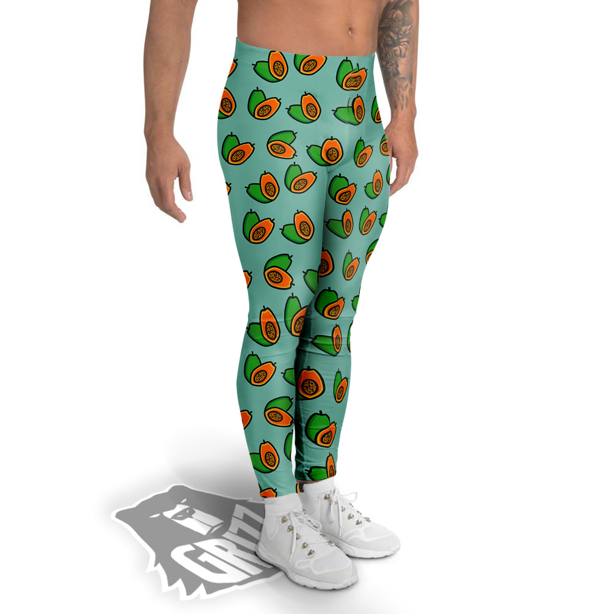 Cartoon Papaya Print Pattern Men's Leggings-grizzshop