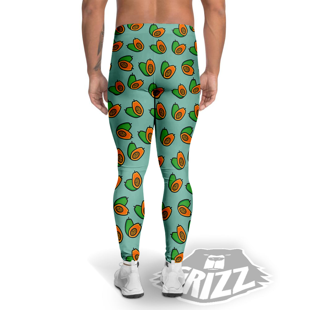 Cartoon Papaya Print Pattern Men's Leggings-grizzshop