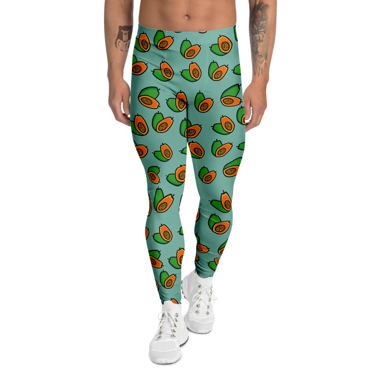 Cartoon Papaya Print Pattern Men's Leggings-grizzshop