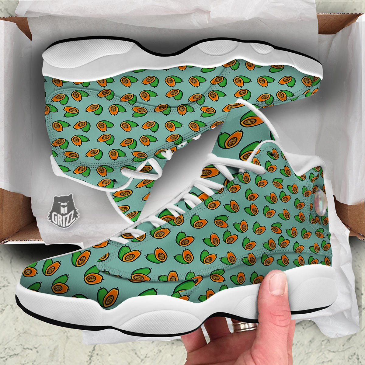 Cartoon Papaya Print Pattern White Basketball Shoes-grizzshop