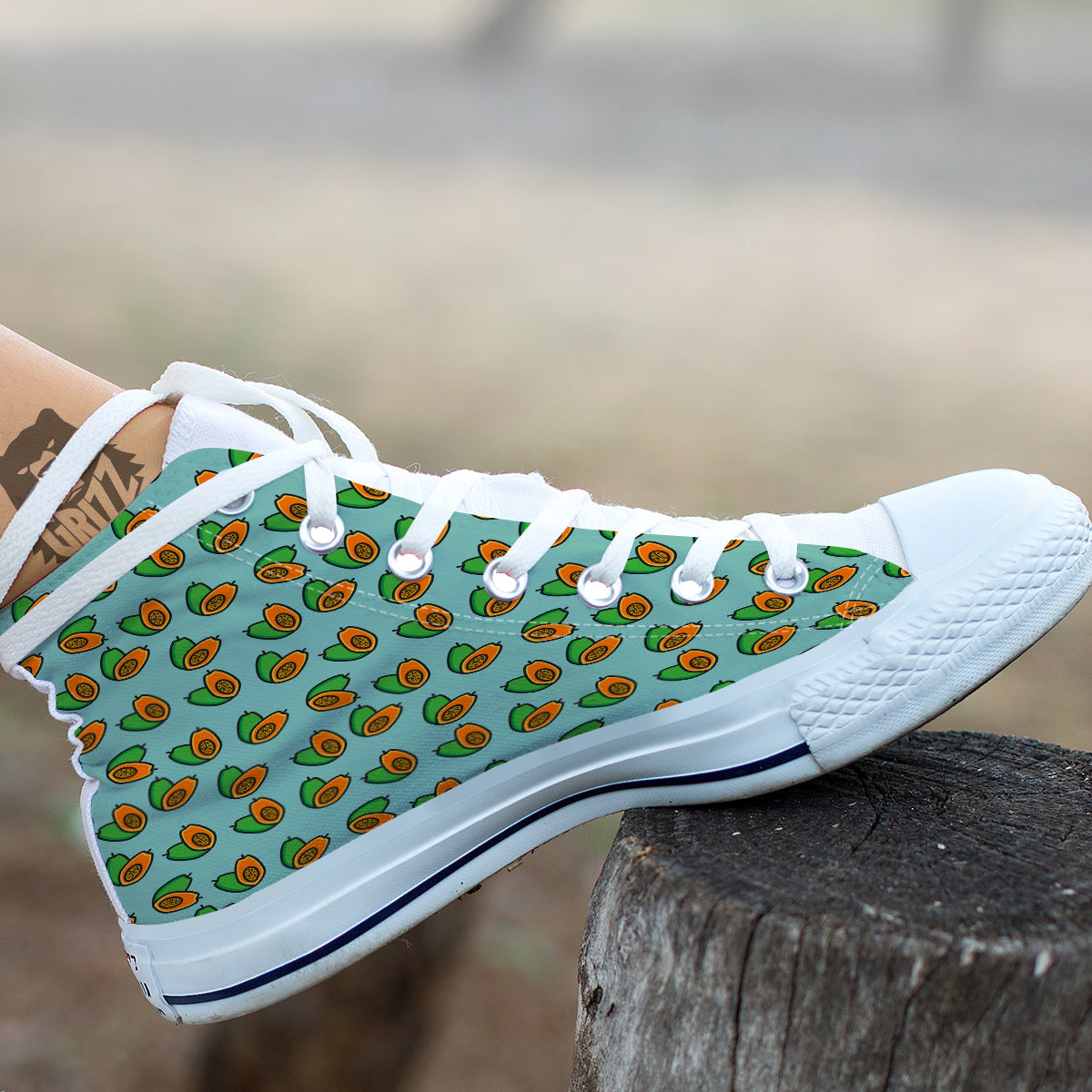 Cartoon Papaya Print Pattern White High Top Shoes-grizzshop