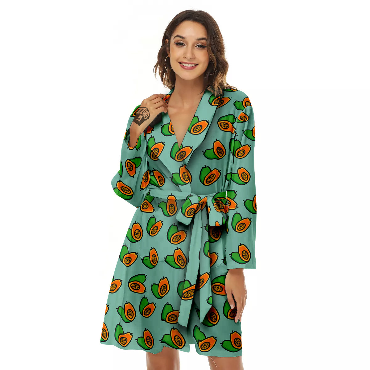 Cartoon Papaya Print Pattern Women's Robe-grizzshop