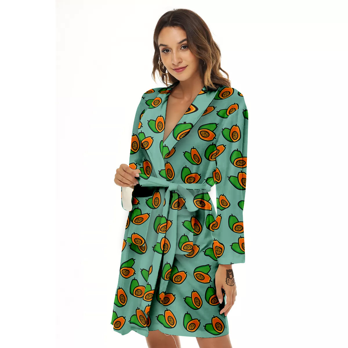 Cartoon Papaya Print Pattern Women's Robe-grizzshop