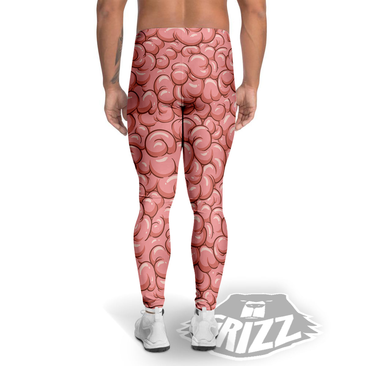 Cartoon Pink Brain Print Pattern Men's Leggings-grizzshop