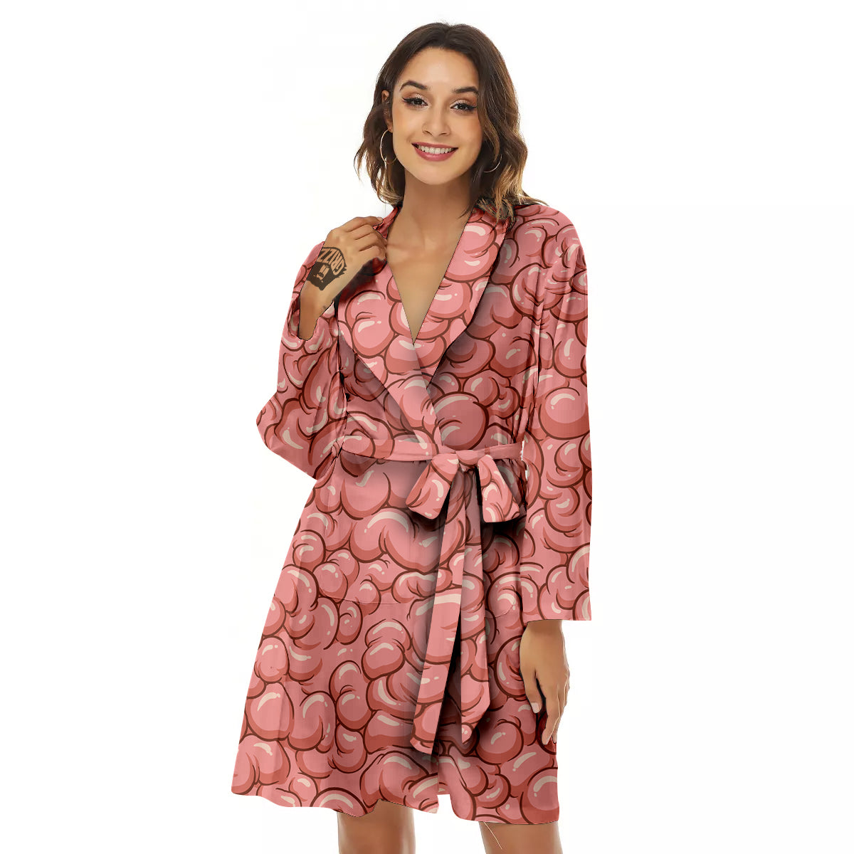 Cartoon Pink Brain Print Pattern Women's Robe-grizzshop